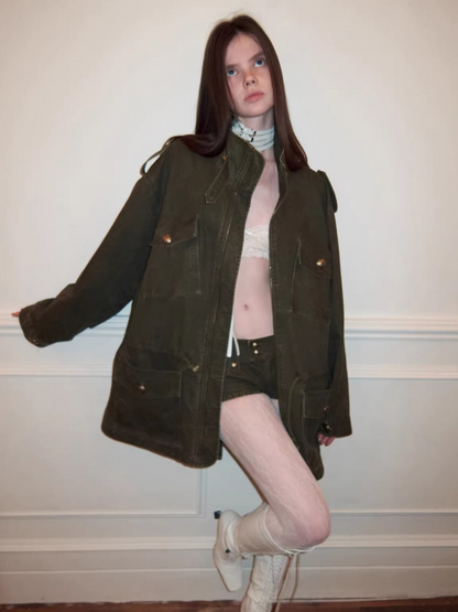 Washed Vintage Utility Pocket Jacket