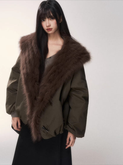 Fur Collar Goose Down Cropped Puffer Jacket