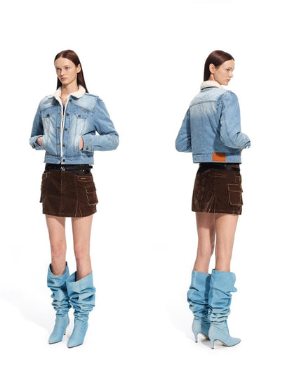 &quot;Caraval Series&quot; Washed Twill Denim Cotton-Padded Jacket