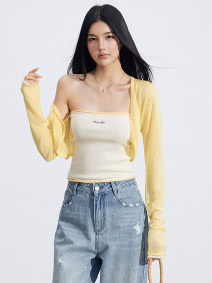 Shawl Cardigan and Bandeau Two-Piece Set