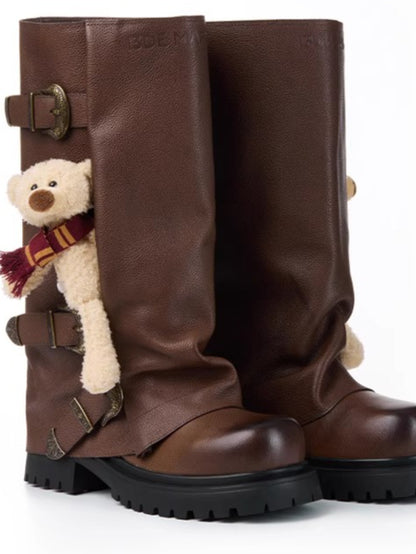 Vintage Stacked High Leather Boots