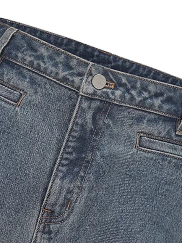 Vintage Washed Distressed Wide-Leg Denim Jeans