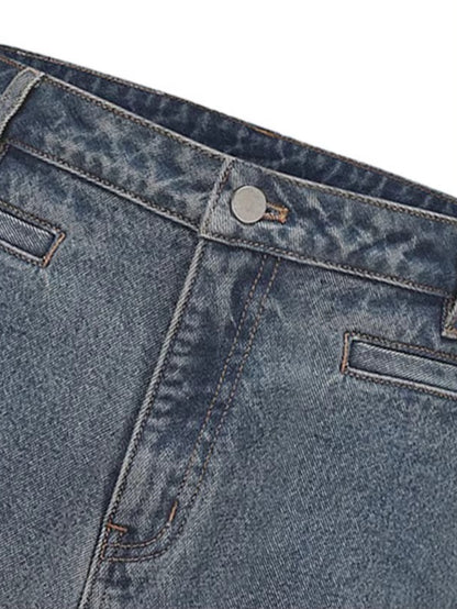 Vintage Washed Distressed Wide-Leg Denim Jeans