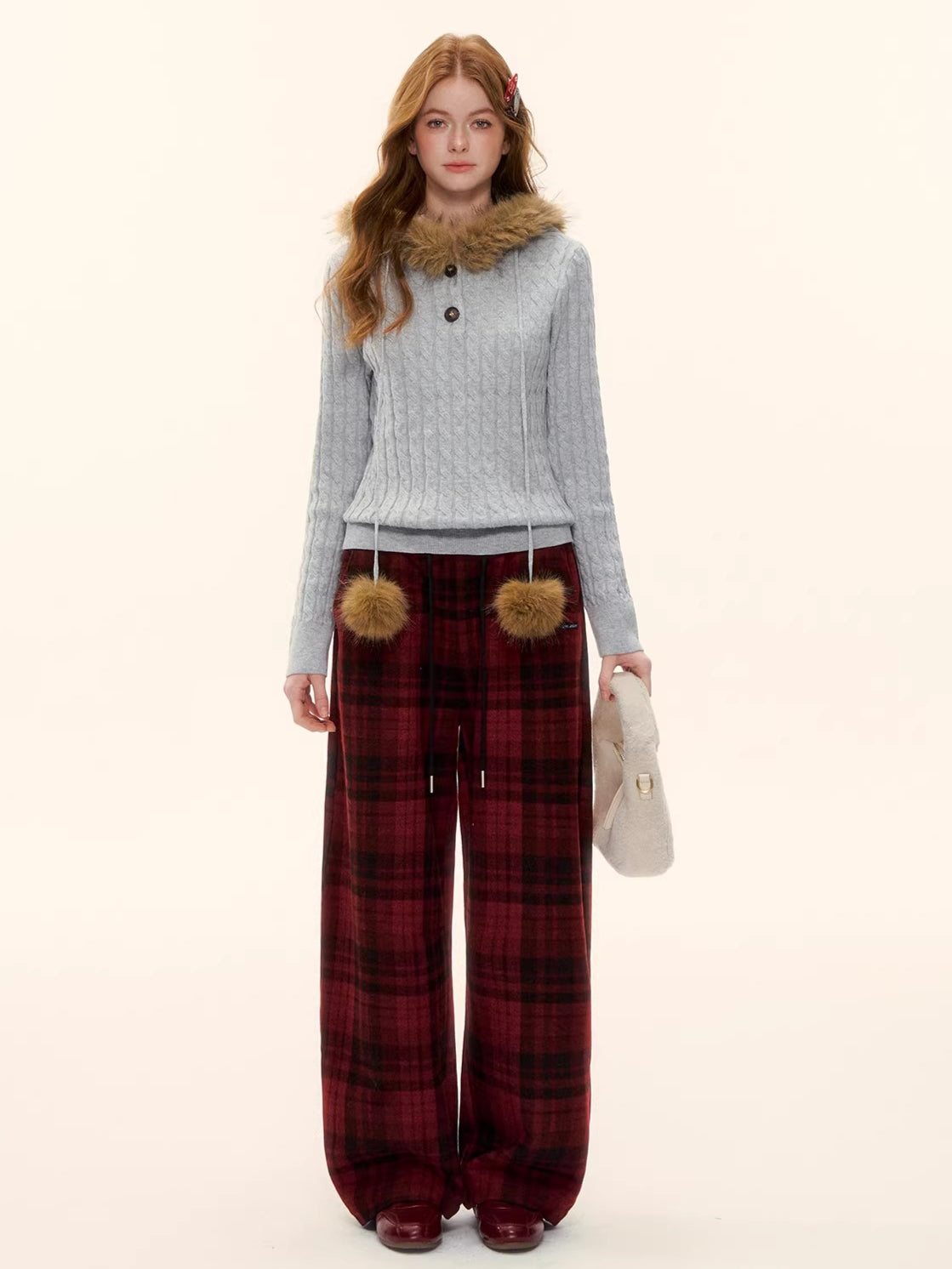 Vintage Wool-Blend Drawstring Wide-Leg Pants