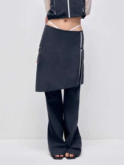 Color Blocking Fake Two-piece Zipper Slightly Flared Skirt