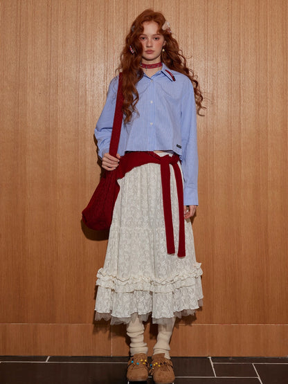 Tiered Jacquard Ruffled Midi Skirt