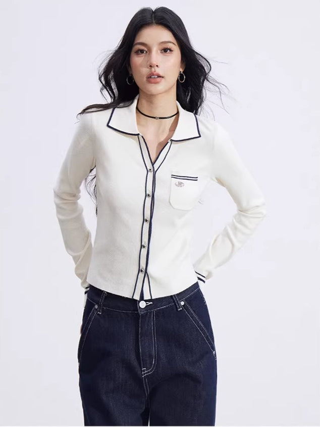 Color-Block Polo Collar Knit Base Layer