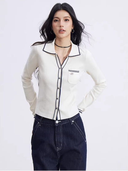 Color-Block Polo Collar Knit Base Layer