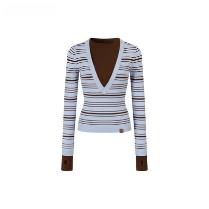 Contrast Stripe Fitted Knit Crewneck