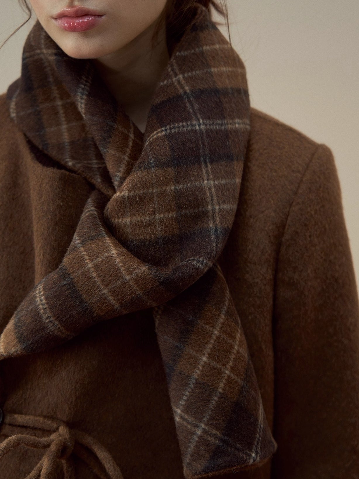 Check Wool-Blend Coat with Scarf