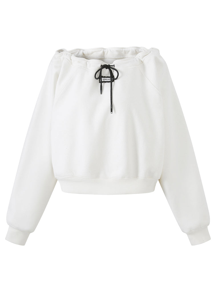 One Shoulder Drawstring Pullover Hoodie