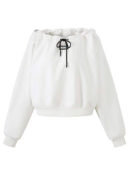 One Shoulder Drawstring Pullover Hoodie