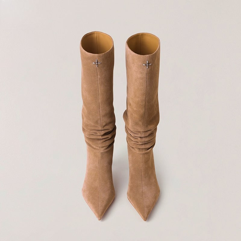 RAGE Wildstorm Suede Stacked Leather High-Heel Boots