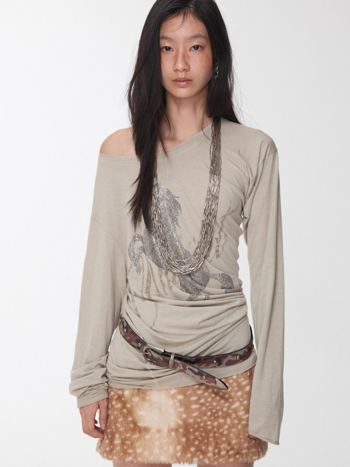 Vintage Deer Print Faux Fur Skirt