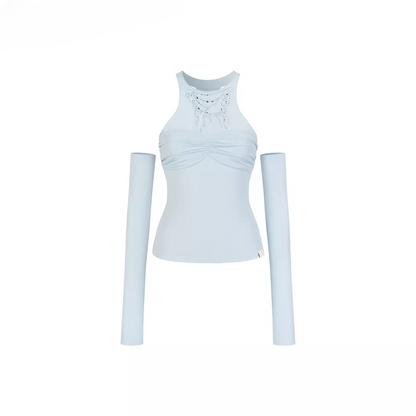 Detachable Mesh Panel Halter T-Shirt