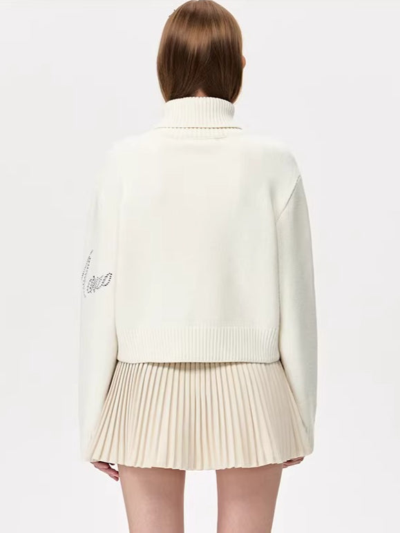 Crystal-Embellished Mock-Neck Knit Sweater