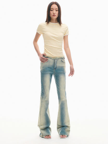 Heavy Washed High-Stretch Flared Jeans