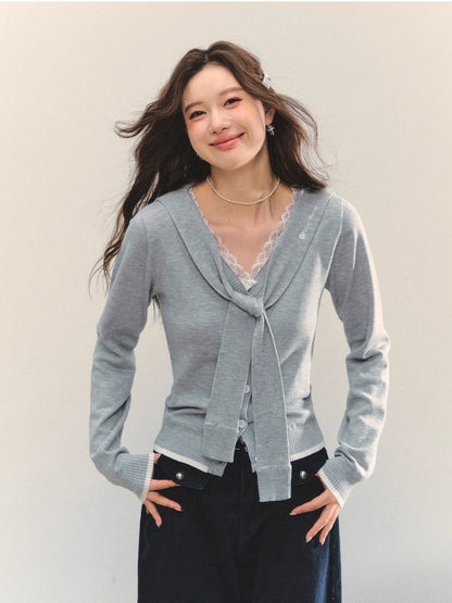 Lace Splicing Strappy Knitted Cardigans