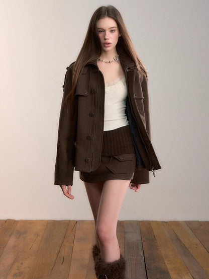 Knitted Waist Wool Blend Mini Skirt