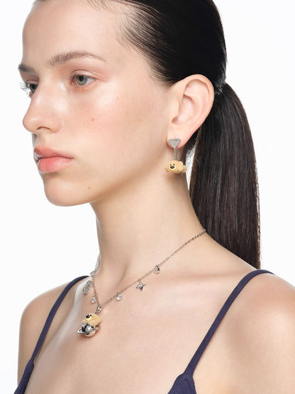 Playful Planet Flocked Bear Pendant Necklace