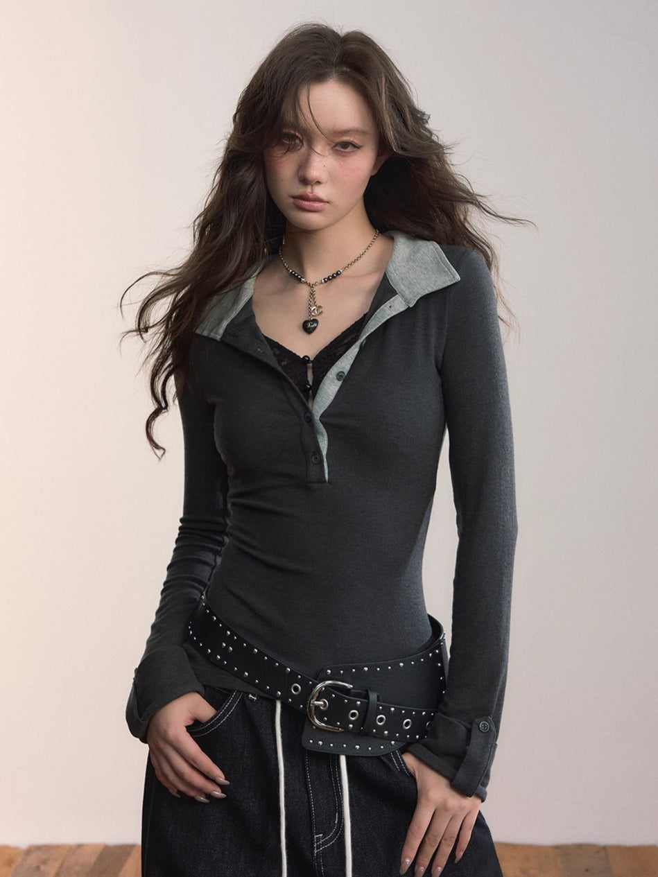 Contrast Collar Wool-Blend Lace Trim Knitwear