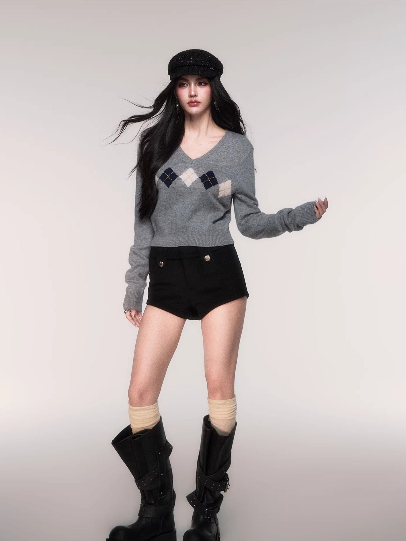 V-Neck Wool-Blend Knit Pullover