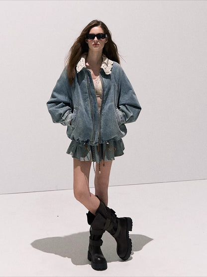 Vintage Petal-Tie Mid-Calf Leather Boots