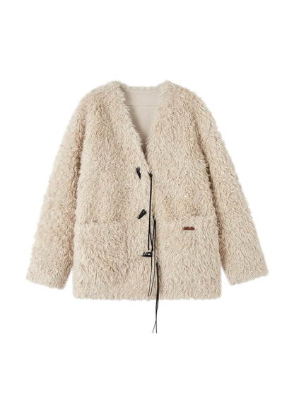 Toggle Button Fur-Trim Long Coat