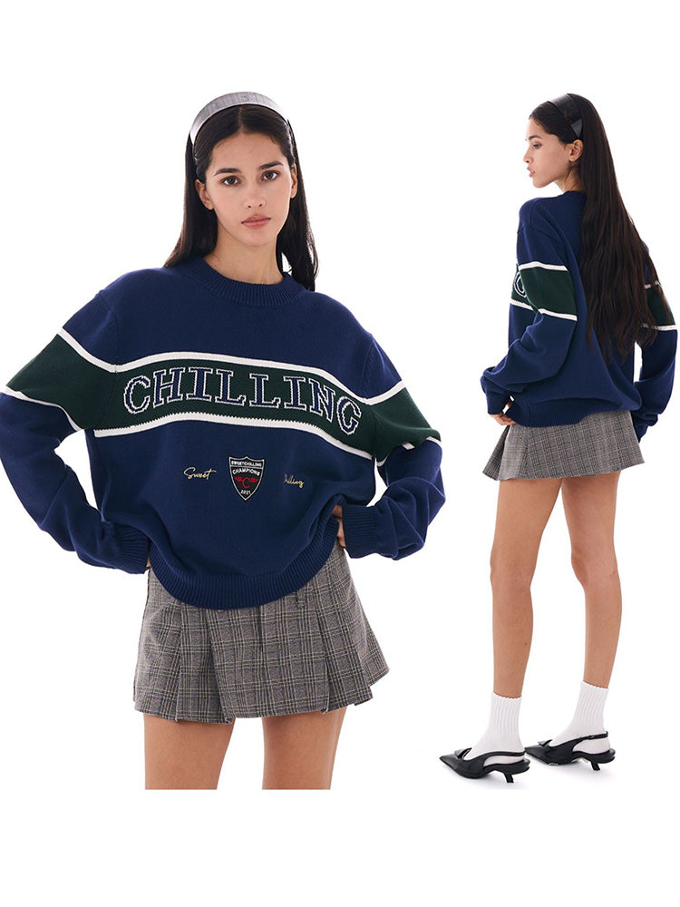 Varsity Knit Pullover Sweater