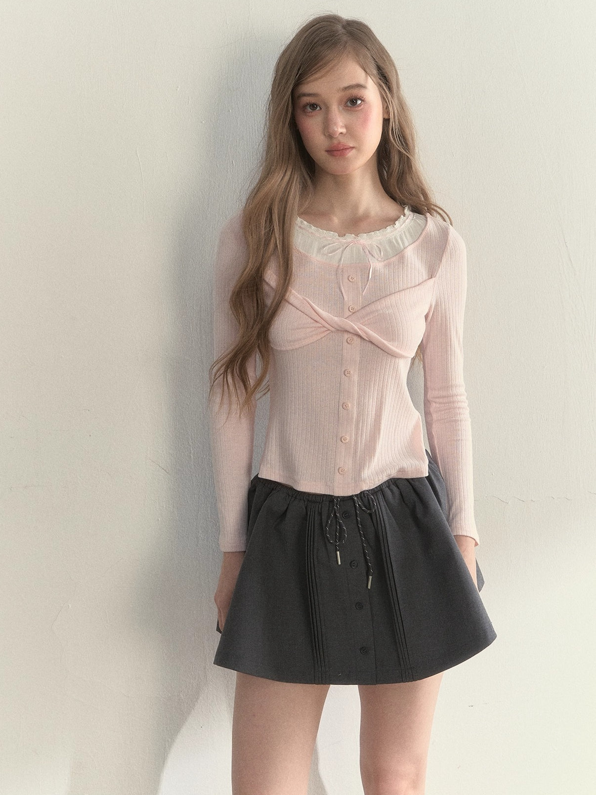 Bow-Tied Knit Long Sleeve T-Shirt