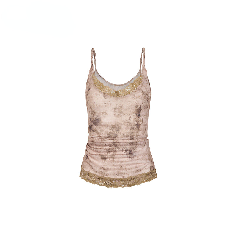 Coffee &amp; Khaki Lace Patchwork Ombre Vest