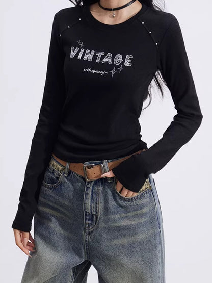 Letter-Print Slim-Fit Long-Sleeve T-Shirt