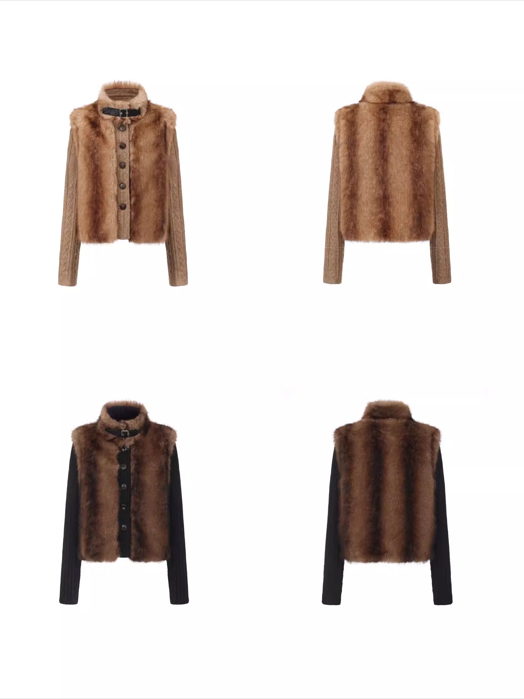 Detachable Sleeve Knit Eco-Fur Jacket