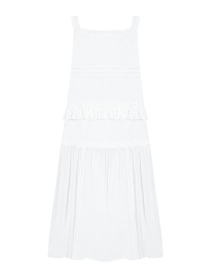 Halter Off-shoulder Lace-trimmed Dress