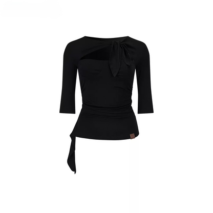 Layered Cut-Out Tie Detail Slim T-Shirt