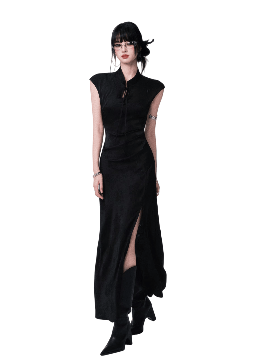 Chinese-Style Slim-Fit Cheongsam Maxi Dress
