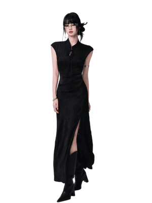 Chinese-Style Slim-Fit Cheongsam Maxi Dress