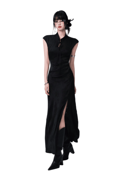 Chinese-Style Slim-Fit Cheongsam Maxi Dress