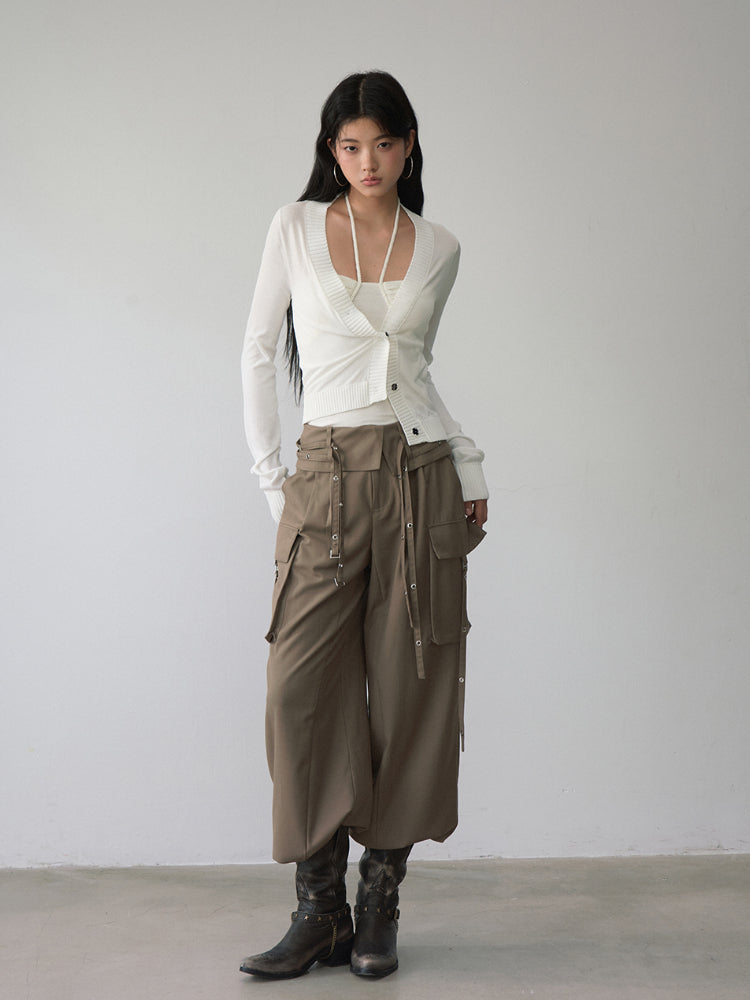 White Single-breasted Knitted Cardigan - CHINASQUAD