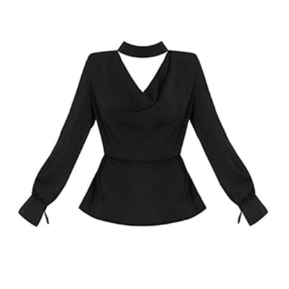 Cowl-Neck Waist-Cinching Shirt