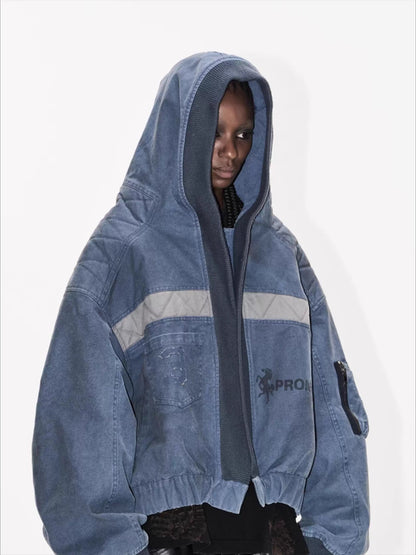 Washed Oversized Utility MA-1 Hooded Jacket