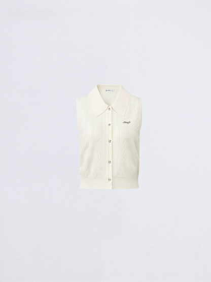 Cooling Touch Sleeveless Polo Knit Cardigan