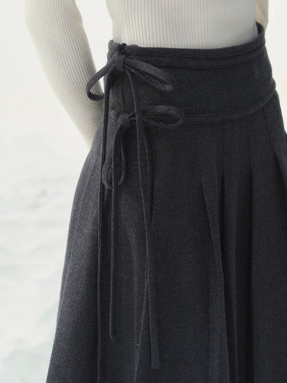Wool-Blend Retro Pleated Skirt