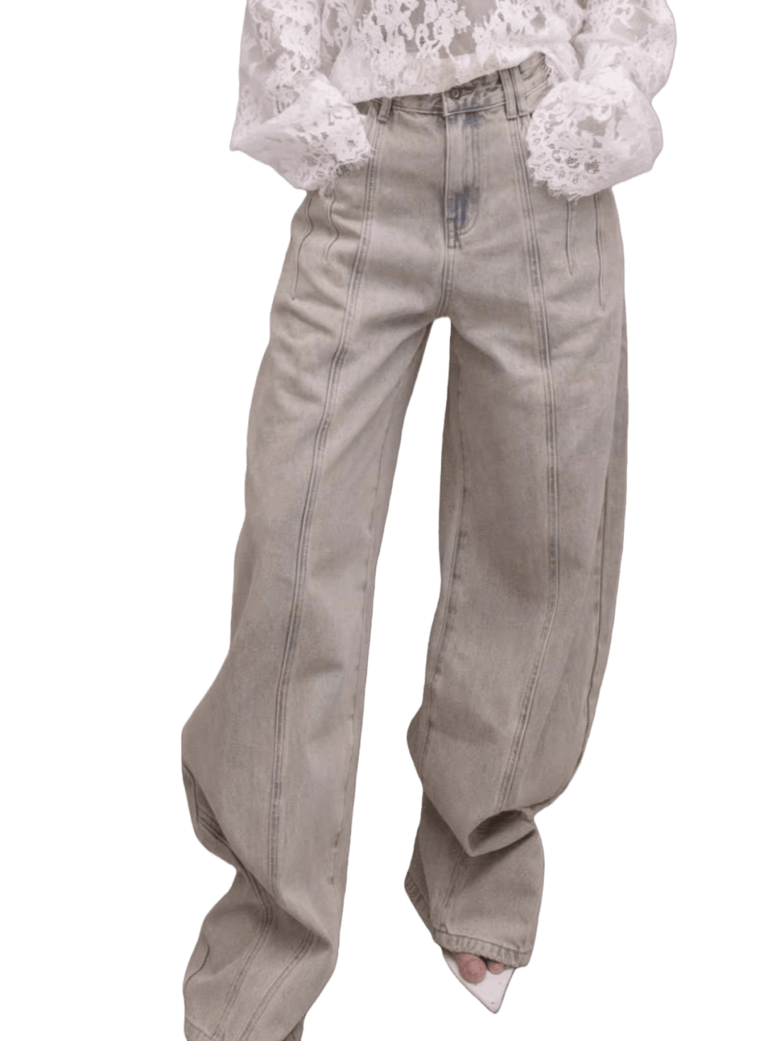 Washed Wide-Leg Denim Pants