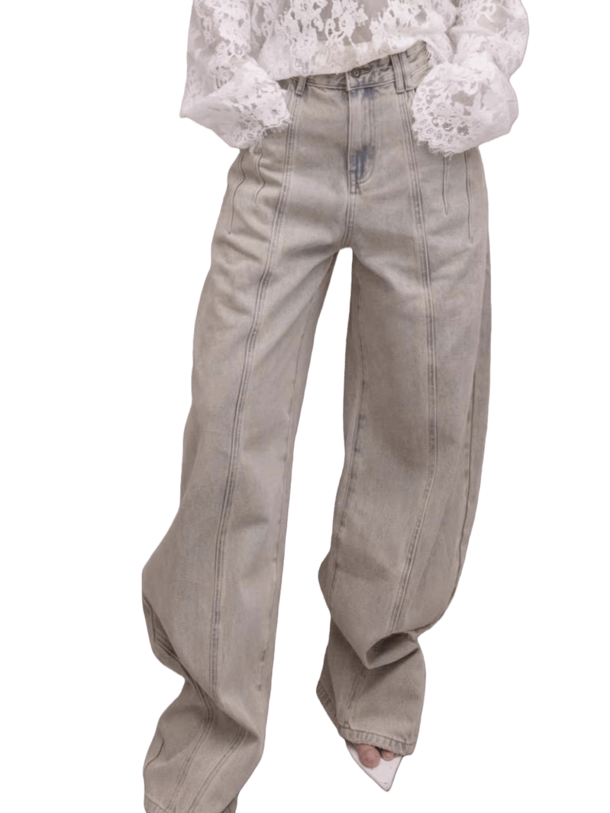 Washed Wide-Leg Denim Pants