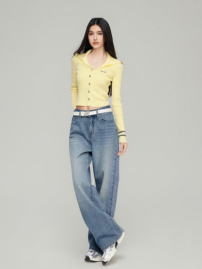 Letter Embroidery Wide-Leg Jeans