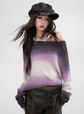 Oil Painting Style Gradient Purple Sweater - CHINASQUAD