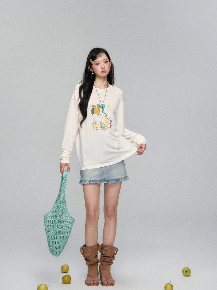 High-Waist Ruffled Denim Mini Skirt