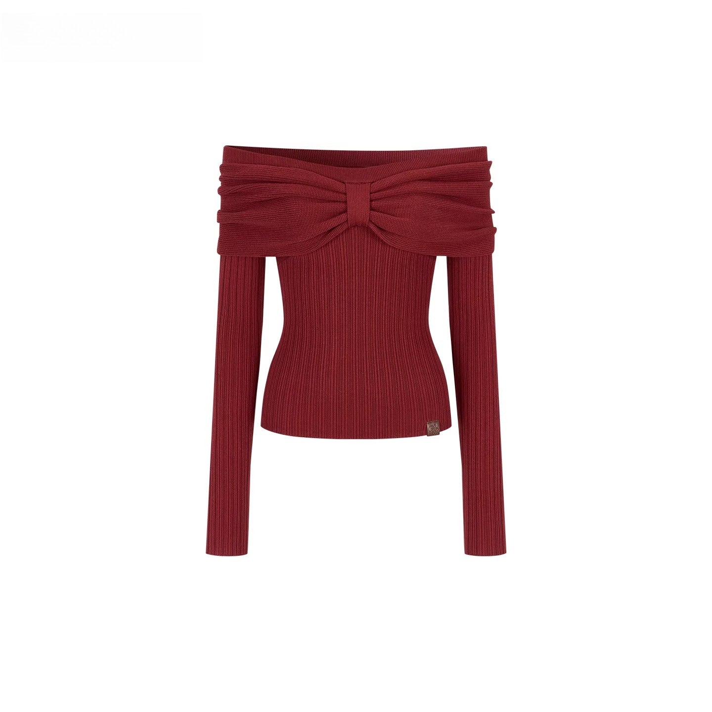 Off-Shoulder Bow Detail Knit Crewneck