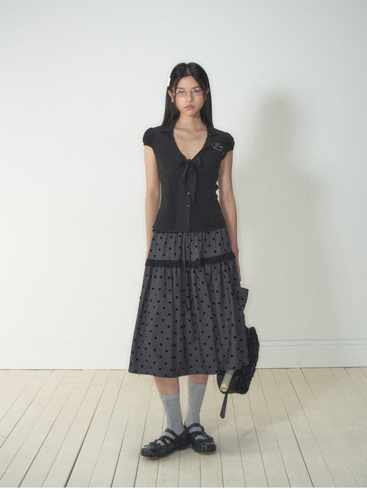 Polka Dot Pocket Loose Midi Skirt